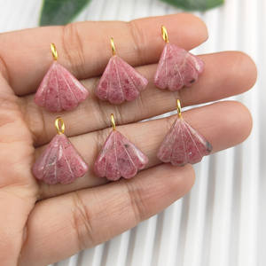 Rose Rhodonite Éventail Sculpture 5mm Boucle Pendentif Or Vermeil Pierres Précieuses Bijoux Grossiste pour Collier et Boucles D'oreilles Faire Cadeau - Product Image 5