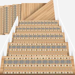 Alfombra Moderna Azul con Patrón Étnico Beige, Alfombra Estampada para Escaleras, Goblen - Product Image 2