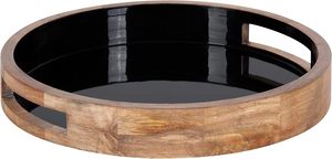 Plateau d'appoint rond moderne de 15 pouces en bois naturel et noir écologique pour la décoration de la ferme - Product Image 2