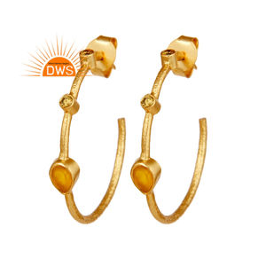Venta caliente 18K chapado en oro Natural circón citrino y amarillo Calcedonia piedra preciosa aro pendiente Demi joyería fina fabricante - Product Image 3