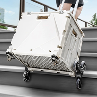 Carrinho de Armazenamento Dobrável com Rodas, Grande Capacidade, Carrinho de Camping Portátil, Carrinho Utilitário para Subir Escadas, Carrinho de Compras com Alça