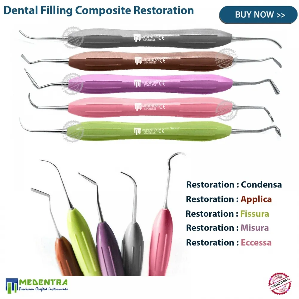 Remplissage composite Instruments dentaires de restauration Poignées en silicone colorées parodontales Outils de restauration composite Ensemble de 5 pièces
