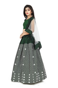 Conjunto Tradicional Indio de Lehenga Choli Shoryam para Niñas, Falda Larga Étnica Verde Esmeralda, Top para Fiesta, Diwali, Boda - Product Image 3