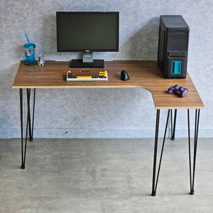 Bureau de jeu en forme de L GD68083 140x100cm avec pieds en fer à cheveux de cheval, surface en MDF et bois contreplaqué pour usage domestique ou professionnel, idéal pour ordinateur - Product Image 3