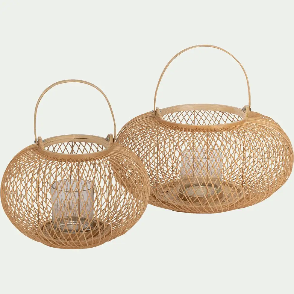 Vietnam Hersteller gewebte Bambus Laterne Rattan-Kerzenhalter für Haus Garten Flechten natürlichen Rattan Bambus Kerze Gläser Laterne