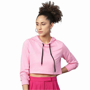 Vente en gros de pulls à capuche courts pour femmes couleur rose pull à manches longues tenue décontractée crop top sweats à capuche pour femmes sweats - Product Image 4