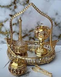 Ensemble complet de brûleur à bakhoor et encens en laiton pour usage religieux traditionnel, avec plateau parfumé à la lavande et au thé et plateau à noix - Product Image 2