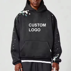 Pull à capuche en éponge française épais Style noir vintage pour homme avec design d'éclaboussures de peinture personnalisé - Product Image 5