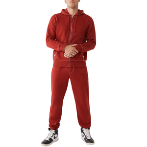 Sweat à capuche en molleton de coton épais avec broderie sportive d'hiver, surpiqûres contrastées, logo personnalisé, fermeture éclair, sweat à capuche pour homme, survêtement - Product Image 1