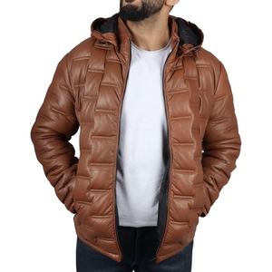 Chaqueta Acolchada con Capucha para Hombre de Cuero de Oveja de Alta Calidad - Product Image 3