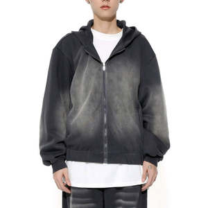 Sweat à capuche personnalisé pour hommes, poids lourd 500gsm, lavé à l'acide, 100% coton, poches zippées, délavé au soleil pour la saison d'automne - Product Image 2