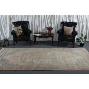 Vintage 5 X 11.5ft Beige Bleu Laine Tapis À La Main Turc Grande Zone Abstraite Zone Latex Couloir Rectangulaire pour La Décoration De La Chambre - Product Image 3