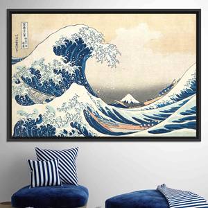 Hokusai Sea Landscape Printed Canvas - The Great Wave Artwork,BLACK <b>FRAMED</b> CANVAS - Product Image 1