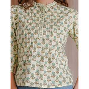 Top Corto de Algodón Butti Crema para Mujer, Estilo Básico, Transpirable, Tejido, con Decoración Fruncida y Patrón Brillante, Talla Única - Product Image 2