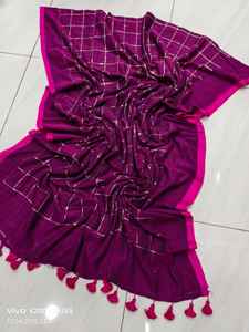 Sari en coton avec blouse, écologique, travail intégral, léger, uni, teint, robe de mariée pour filles - Product Image 2