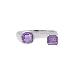 Anillo Unisex de Plata de Ley 925 con Amatista en Corte Cojín y Engaste de Bisel, Estilo Bohemia, para Regalo de Compromiso, Boda o Aniversario - Product Image 3