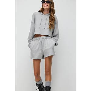 Shorts décontractés pour femmes, 100% coton, Mega Merchant, coupe régulière, taille haute, fermeture à cordon, logo personnalisé disponible, XS - Product Image 5