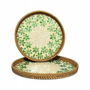 Bandeja Decorativa Hecha a Mano de Ratán con Incrustaciones de Nácar, Bandeja Natural con Incrustaciones de Concha, Ecológica para Uso en Mesa del Hogar - Product Image 2