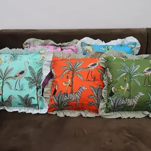 Capa de almofada boho bloqueada para travesseiros, capas decorativas de algodão para travesseiros, bloco de mão floral