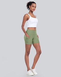 Pantalones cortos de Yoga de motorista para mujer con bolsillos Control de barriga de cintura alta Spandex Entrenamiento Gimnasio Atlético - Product Image 1