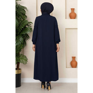 Abaya jeune style robe bleu marine foncé avec silhouette droite simple et taille empire - Product Image 5