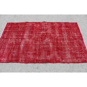 Tapis d'appoint vintage turc 3,7x6,2 pieds, tapis en laine rouge - Product Image 3