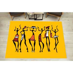 African Dancers <b>Rug</b>: Yellow Ethnic Decor, Non-Slip Carpet,<b>Chenille</b> <b>Rug</b> - Product Image 1