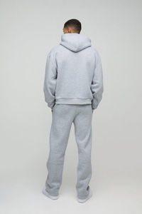 OEM Custom Cropped <b>Hoodie</b> Bootcut Sweatpants Set Oversized Boxy Design Graffiti Screen Printing <b>Grey</b> Hooded Tracksuit for Winter - Product Image 5