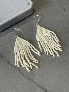 Beaded dangling earrings Seed <b>bead</b> earrings Gift for Her <b>Fringe</b> <b>bead</b> earrings Boho earrings sterling silver earrings - Product Image 2