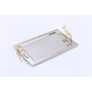 Bandeja DE SERVICIO DE ACERO INOXIDABLE Premium con asas de hoja de oro Acabado pulido para decoración del hogar Vajilla de comedor Catering Precio bajo - Product Image 3
