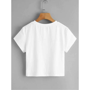 Camiseta gráfica recortada personalizada, camisetas cortas de algodón para mujer, camisetas de punto para entrenamiento de Yoga de Color sólido, Camiseta corta para mujer - Product Image 2