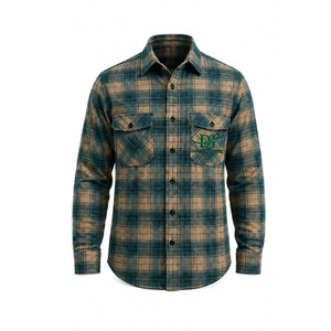 เสื้อเชิ้ตทำงานแขนยาวลายสก็อตผู้ชาย ผ้าฝ้ายใส่สบาย ทรงพอดีตัว ปักโลโก้ด้านหน้า แฟชั่นชุดยูนิฟอร์มทำงาน - Product Image 2
