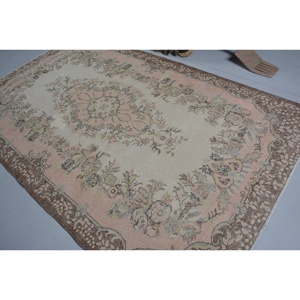 พรมสไตล์ตุรกีวินเทจขน5.8x9.7ft ทอแบบแบนมีลวดลายปะติดสำหรับตกแต่งห้องนั่งเล่นสีน้ำตาลเบจ - Product Image 4