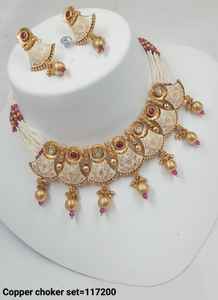 JOYERÍA DE COBRE TRADICIONAL Y DE MODA INDIA CONJUNTO DE JOYERÍA DE BODA NOVIA PARA MUJER CONJUNTO DE PENDIENTES Y COLLAR - Product Image 2