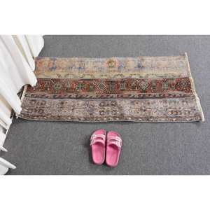 พรมขนสัตว์สีน้ำตาลเบจขนาด1.5x3ฟุตแนววินเทจทำด้วยมือแบบตุรกีพรมสี่เหลี่ยมลายเย็บปะติดสำหรับห้องนั่งเล่นข้างเตียงทำจากยาง - Product Image 5