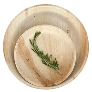 100% 재활용 식품 및 간식 과일 디저트 접시 5 인치 라운드 천연 아레카 야자수 잎 일회용 접시