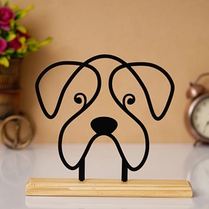Sculpture de chien en métal noir de designer sur socle en bois Accent de table élégant ajoute une touche créative aux intérieurs modernes - Product Image 2