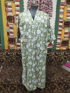 Green Floral Print Cotton Voile Kimono Bathrobe for Women Soft Lightweight Breathable Fabric for <b>Pool</b> Beach or Home <b>Lounging</b> - Product Image 3