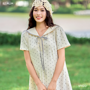 V1420 Maternity Dress for Summer <b>Cool</b> Sailor Collar Heart Pattern Spandex Material-Stretchy Breathable Sweat-Absorbent Wholesale - Product Image 2