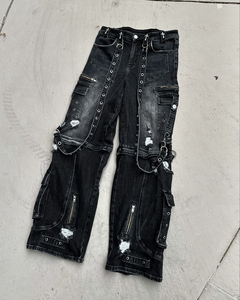 <b>Men's</b> Slim Black <b>Flare</b> <b>Jeans</b> with Distressed Wash Custom Heavy Embroidery Denim Patch Breathable Coated Fabric Mid Waist Style - Product Image 2