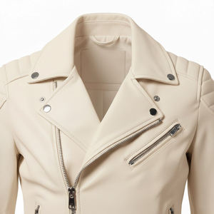 Veste de moto en cuir pour femme, crème protectrice, design personnalisé, vente en gros, cuir véritable, style motard, équipement pour femmes - Product Image 5