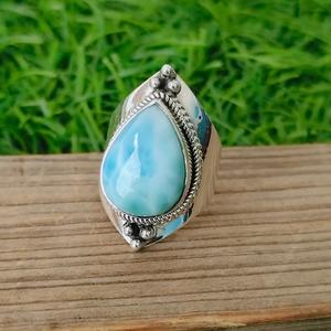 แหวนลาริมาร์เงินสเตอร์ลิงทำมือ925สำหรับผู้หญิงประดับด้วยพลอยพลอยรูปทรงลูกแพร์คลาสสิกสำหรับงานแต่งงานวันครบรอบวันเกิด - Product Image 3