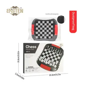 Papan catur lipat 7.87 inci, Set permainan catur hitam putih magnetik perjalanan luar ruangan