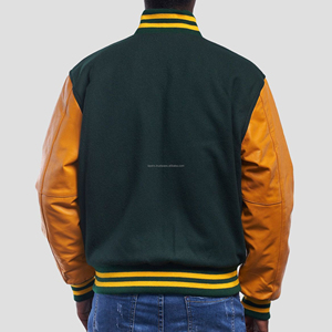 Chaqueta Varsity Unisex Personalizada al por Mayor, Cuerpo de Lana, Mangas de Cuero, Cierre de Cremallera, Diseño Retro Americano con Parches - Product Image 2