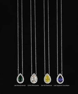 Blue Diamond Pear <b>Necklace</b> Gold Plated Sterling <b>Silver</b> with Lab Created Diamond Halo Custom Charms - Product Image 4