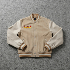 Chaqueta de invierno hip hop de lana de primera calidad de estilo único High Street personalizada del fabricante para hombres con mangas de cuero cálidas - Product Image 1