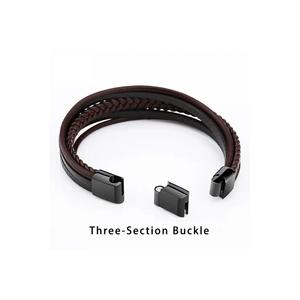 Bracciale da uomo a cinque strati in pelle marrone retrò con sistema di blocco a lunghezza regolabile - Product Image 3