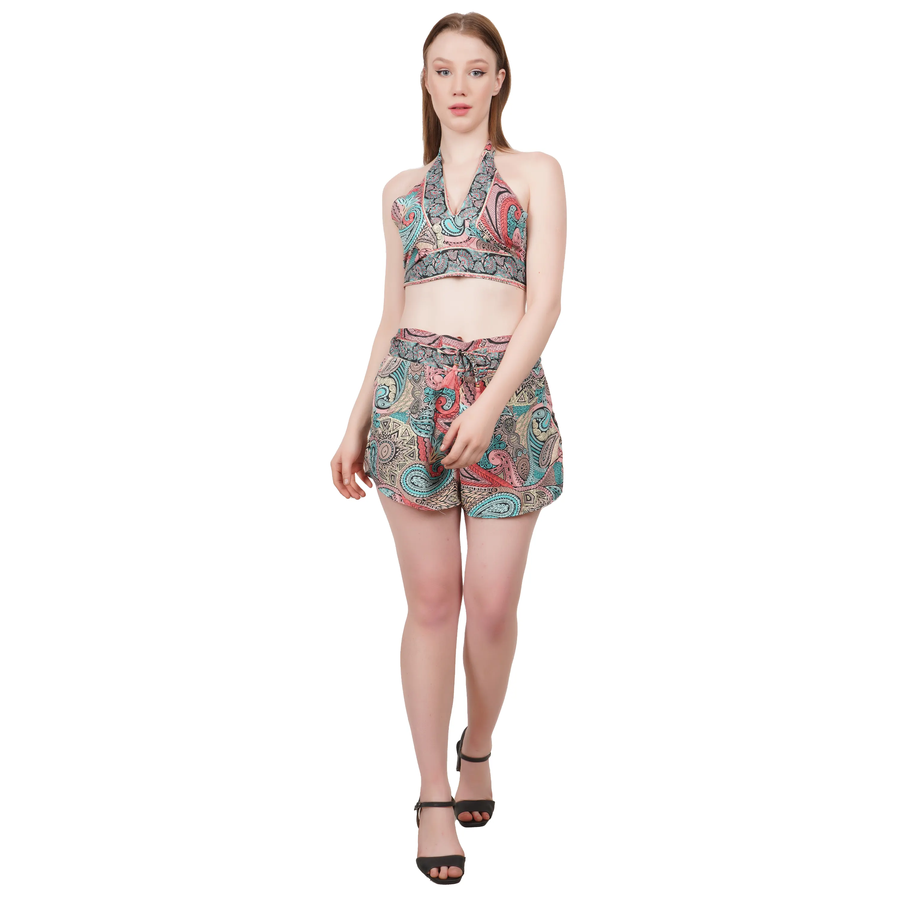 Best Offers Modern Designed Warp Top with Short Set with Floral Designed Pattern For Beach Wearing Dress
