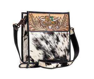 Bolso de cuero de vaca para mujer bohemio de fabricante superior, bolso de cantimplora con estampado floral occidental - Product Image 4