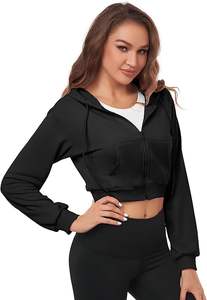 Alta calidad OEM Logo Último diseño Lady Pullover Hoodies Mujeres Top corto de manga larga - Product Image 3